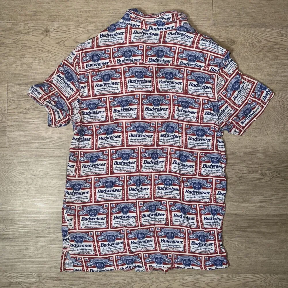 Pacsun x Budweiser All Over Print Beer Label Short Sleeve Shirt Mens Size Small⁠